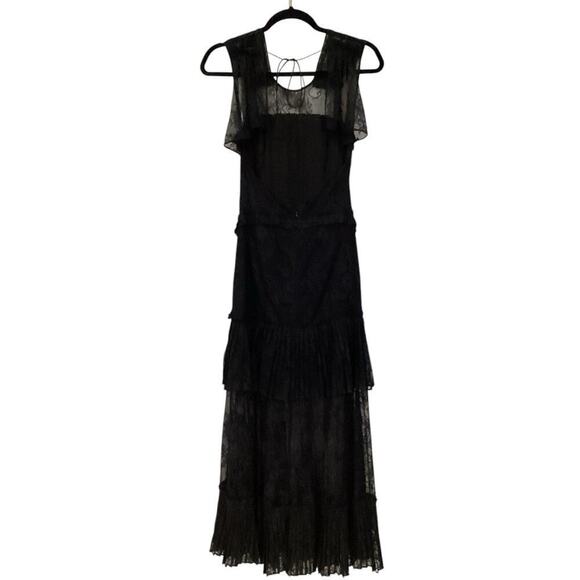 Alexis Feliciana Tie Back Pleated Chantilly Lace Midi Dress In Black Size XS - Picture 9 of 14